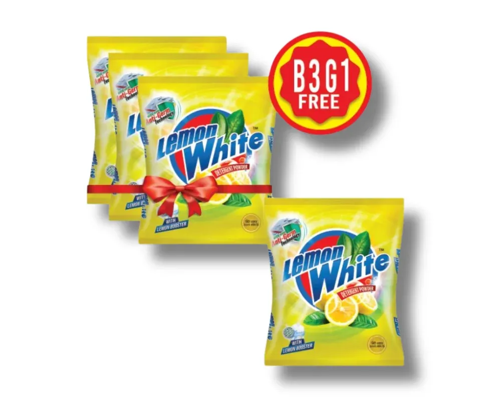 Lemon White Detergent Powder 500gm (Buy3 Get1 Free)
